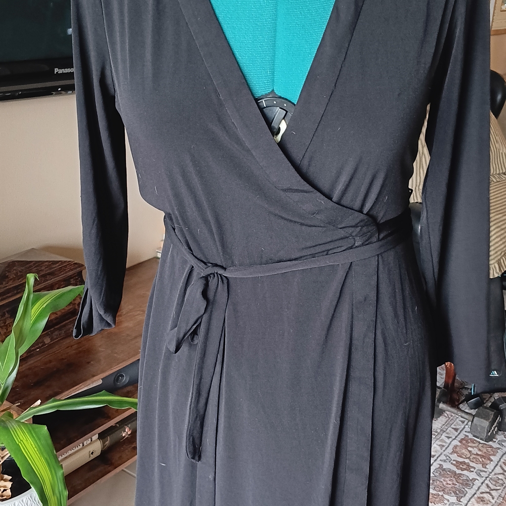 Calvin Klein Black Long Sleeve Stretchy Wrap 10 Dress - Picture 3 of 6